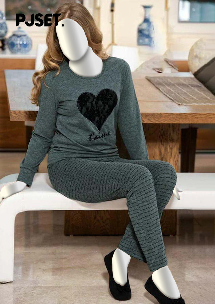 Black Heart Printed Night Suit