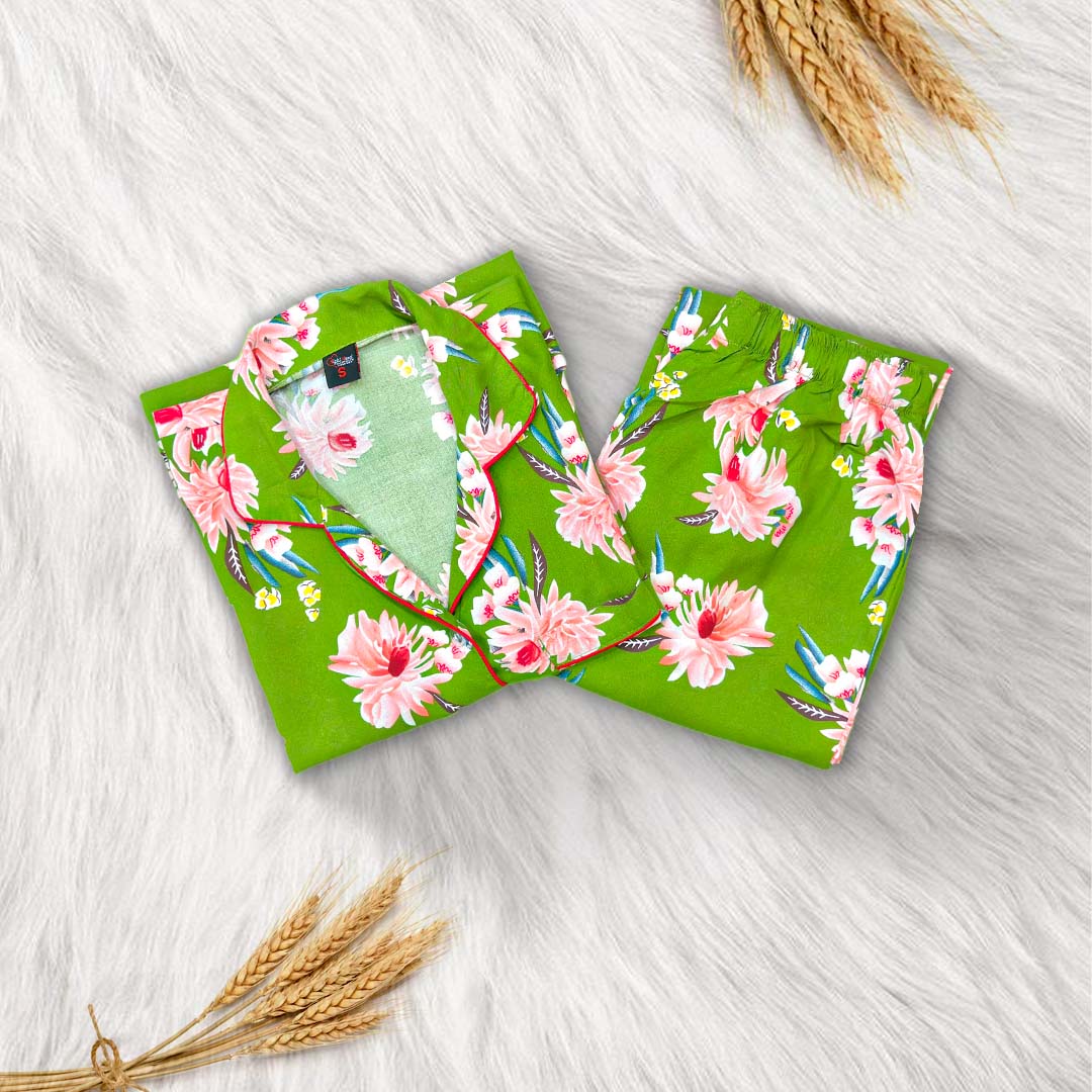 Imported Linen Printed Rosy Garden PJ Set-LP19