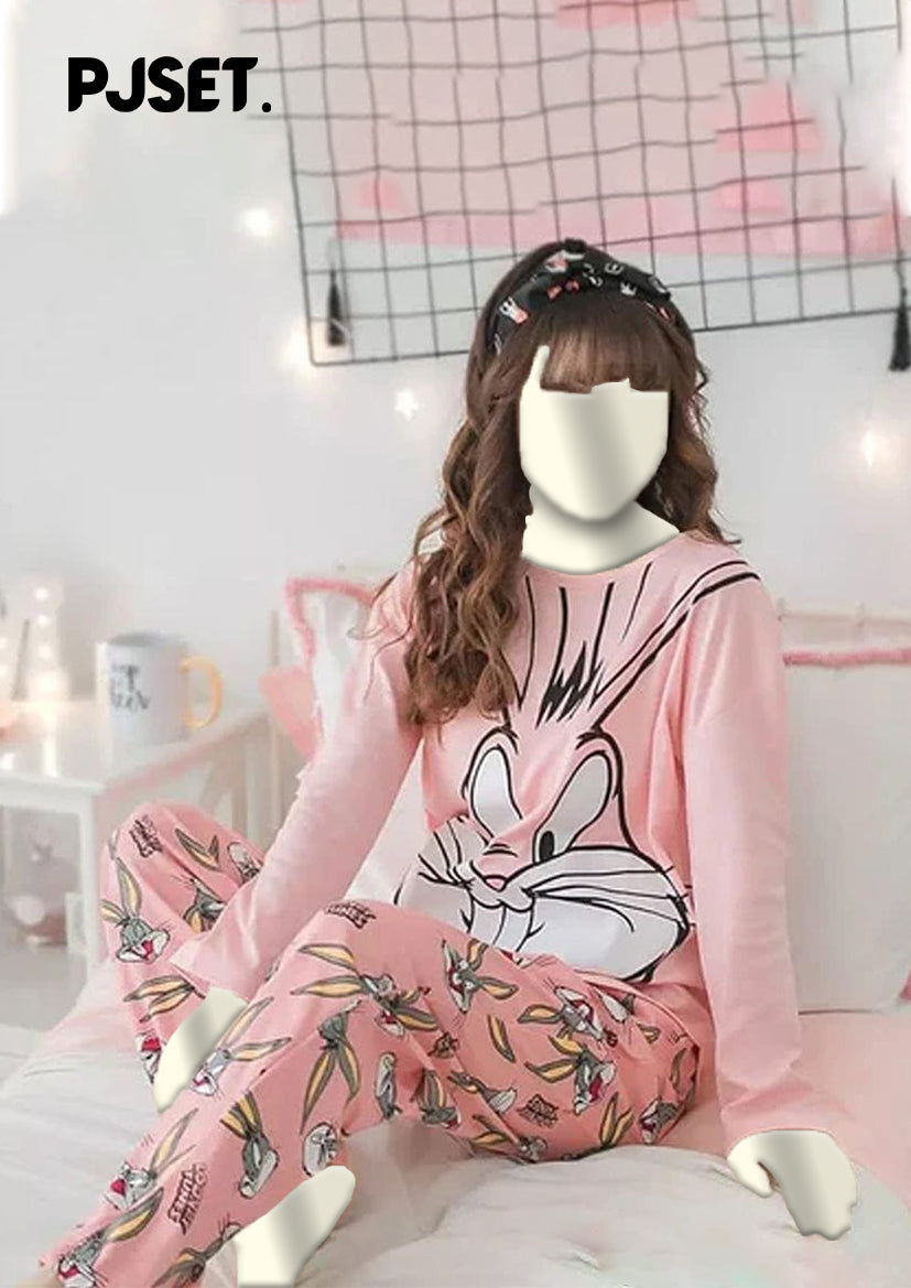 Pink Bunny Printed Night Suit