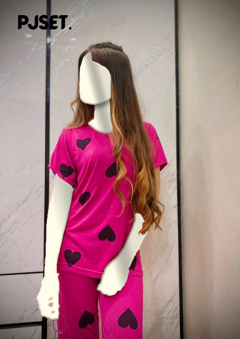 Pink Heart Printed Night Suit