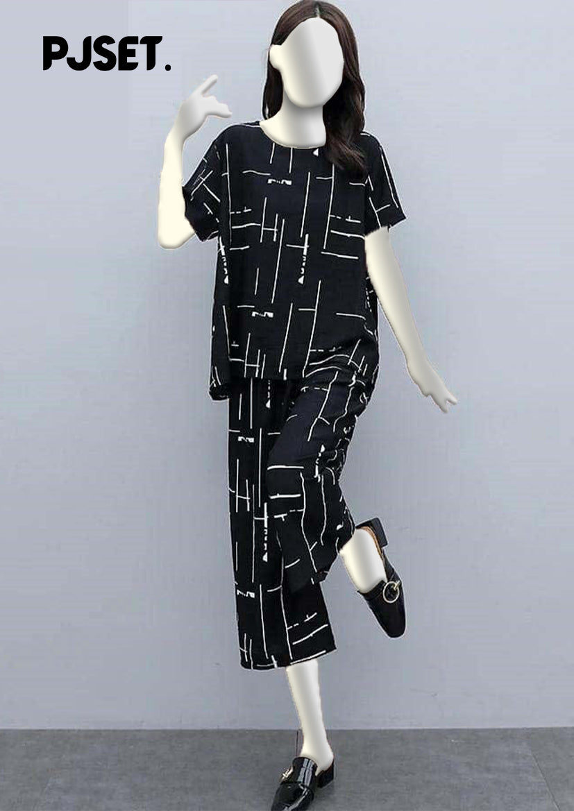 Black Capri Printed Night Suit