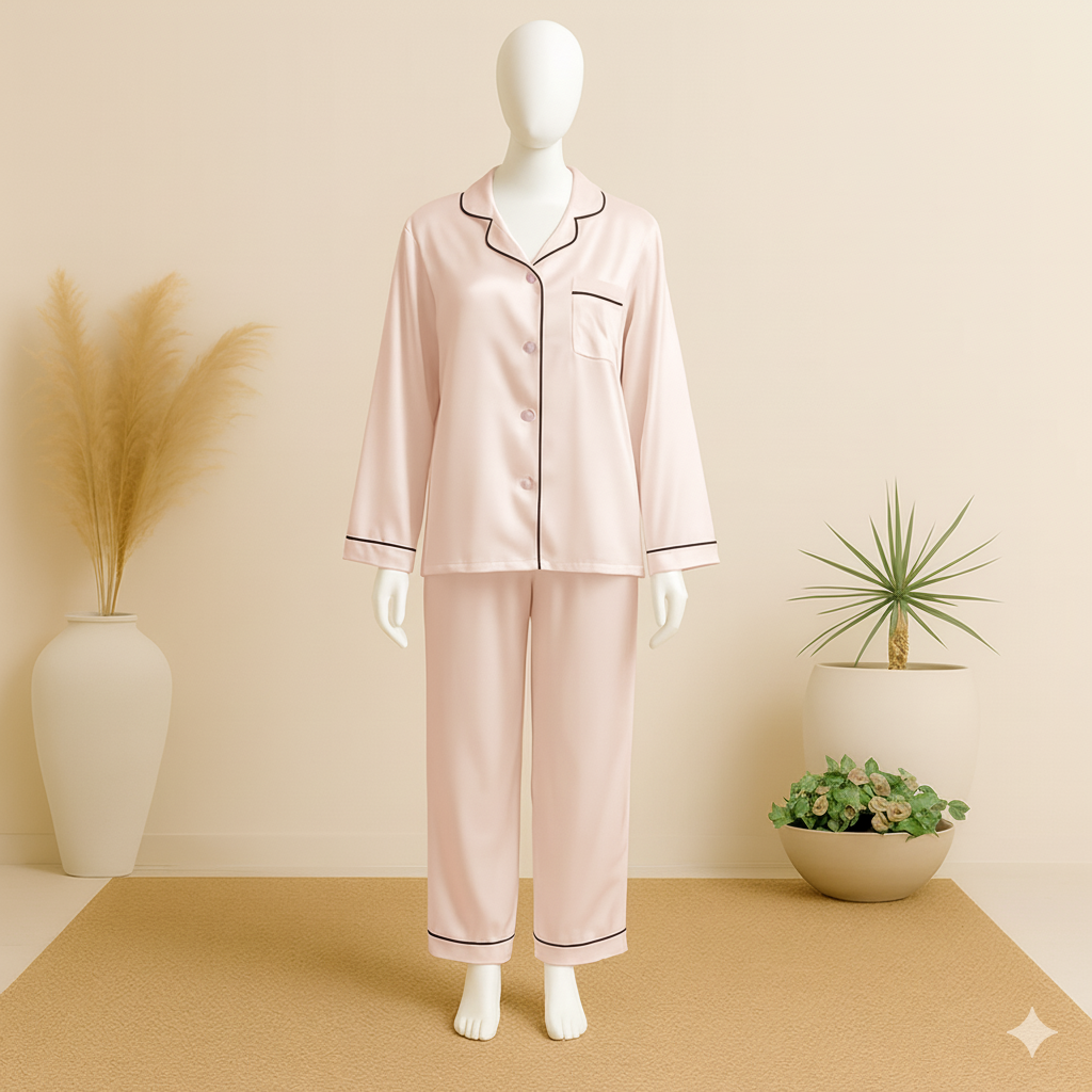 Baby Pink Silk Night Suit