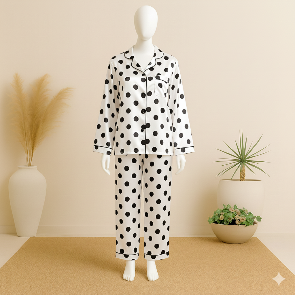 Polka Dot Silk Night Suit