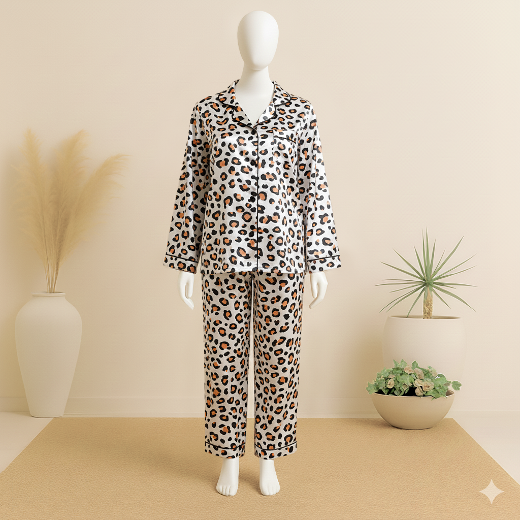 Cheta Print Silk Night Suit