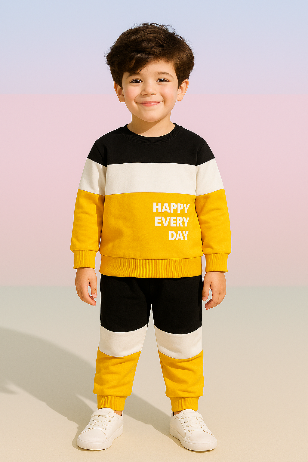 Black & Yellow Panel Happy Everyday Printed Kids Winter Suit (Each)