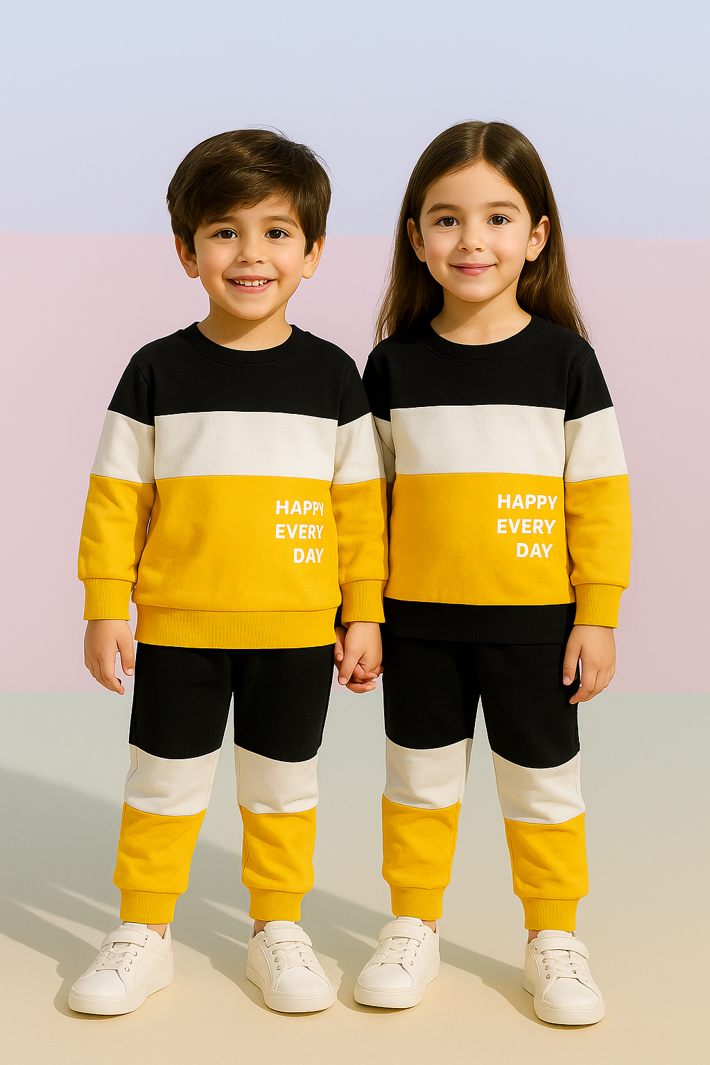 Black & Yellow Panel Happy Everyday Printed Kids Winter Suit (Each)