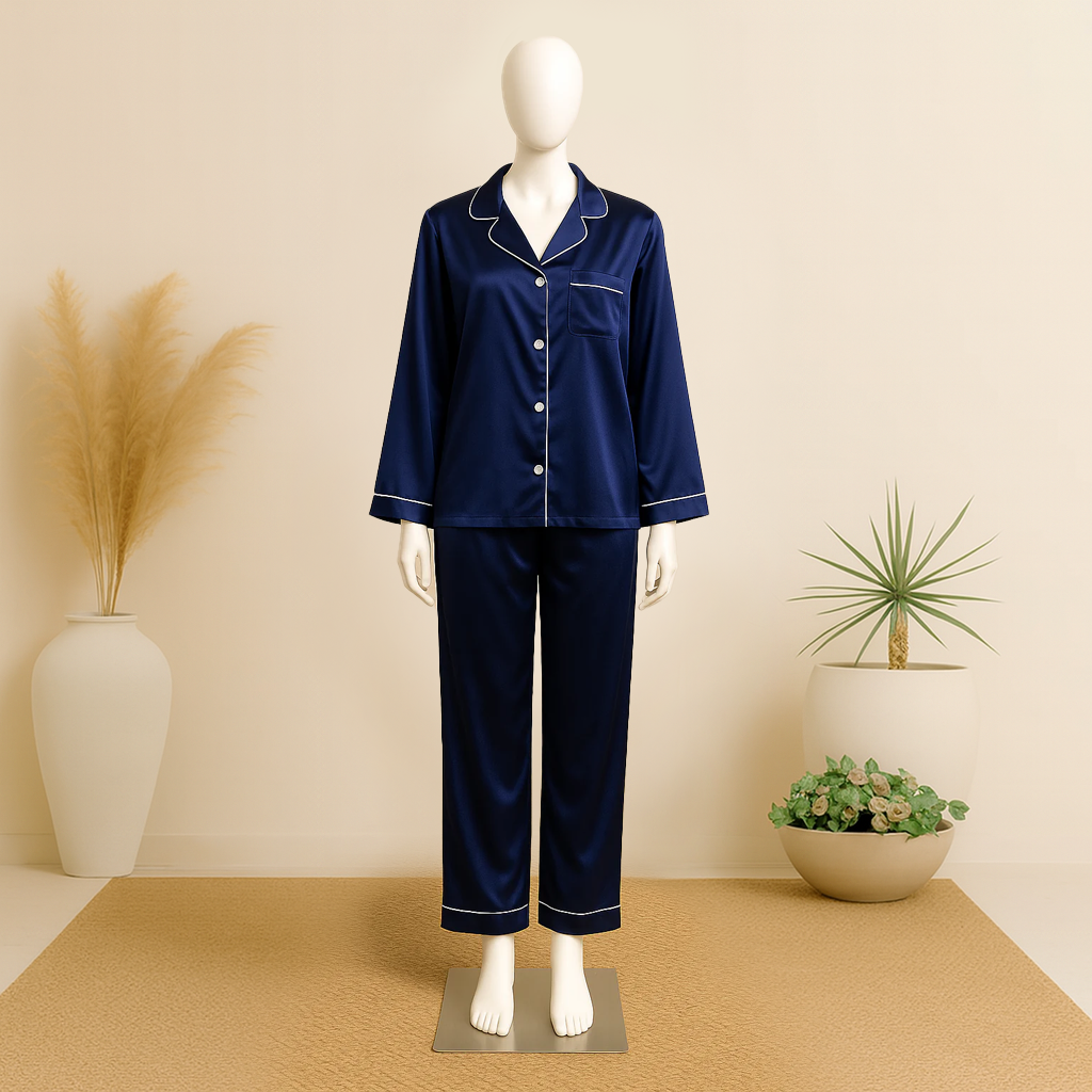 Blue Silk Night Suit for Women – Soft Satin Comfort Sleepwear