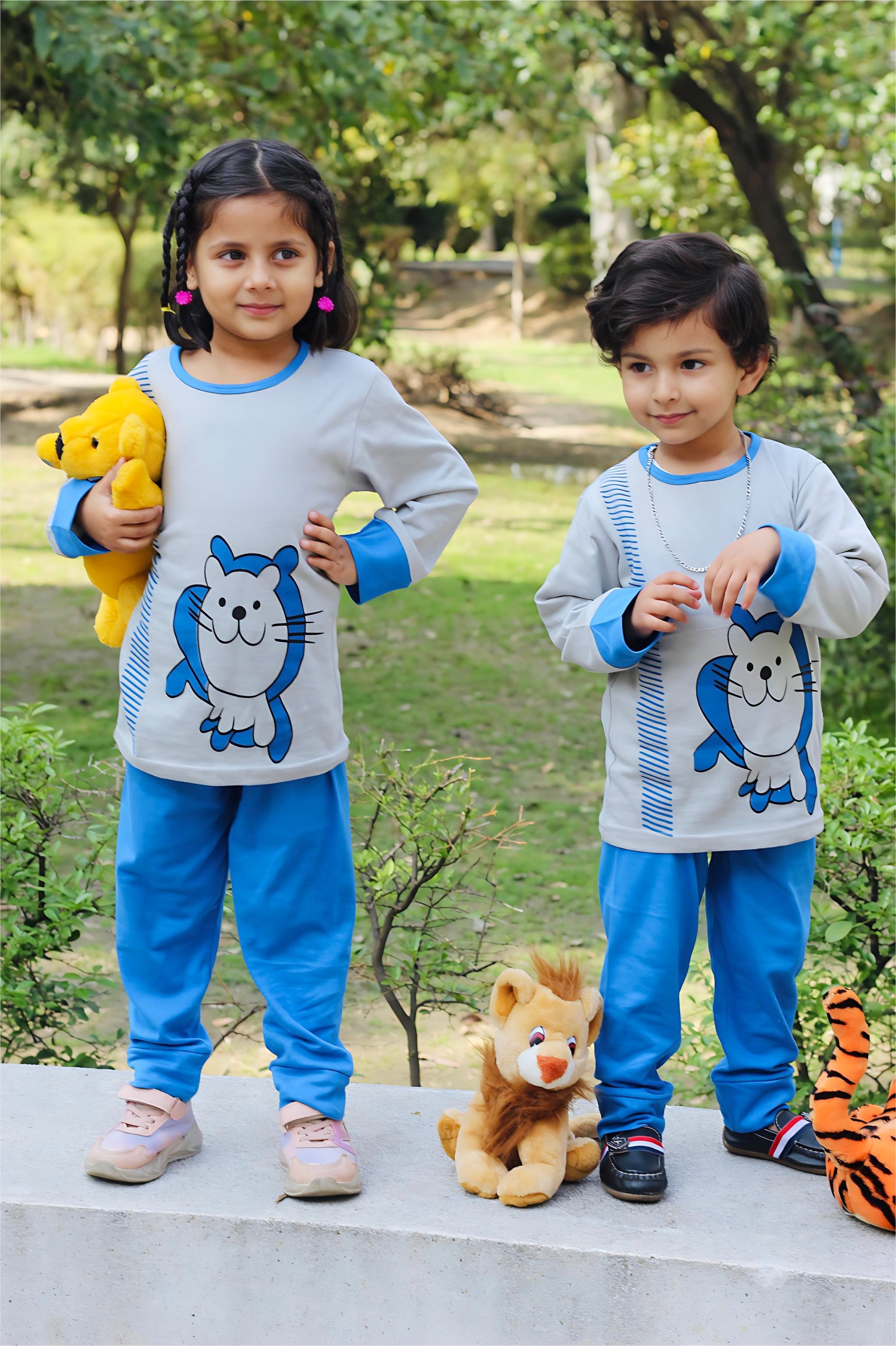 Grey Cat Printed Kids Wear