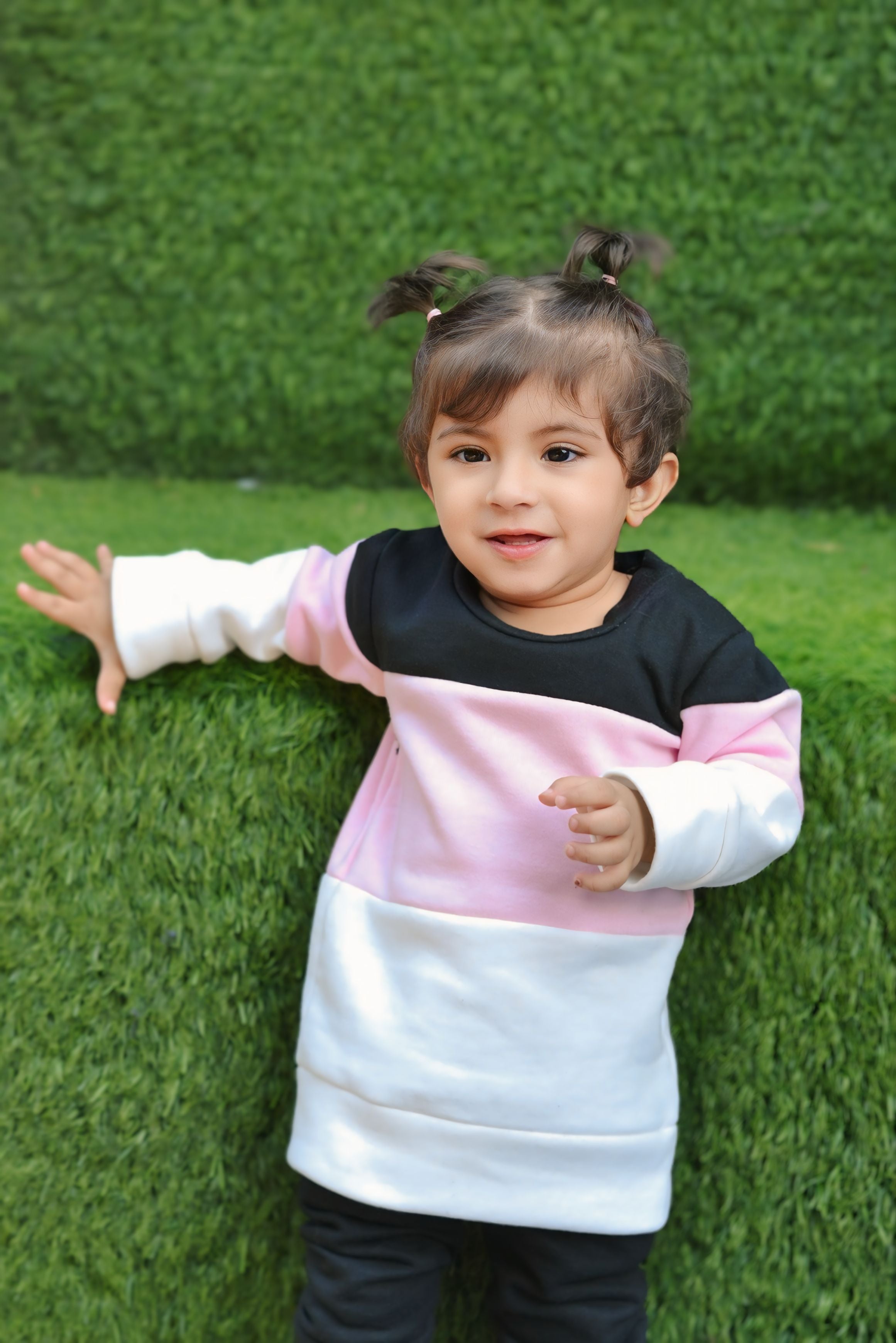 Fleece Fabric Black & Pink Panel  Kids Winter Suit ( Each )