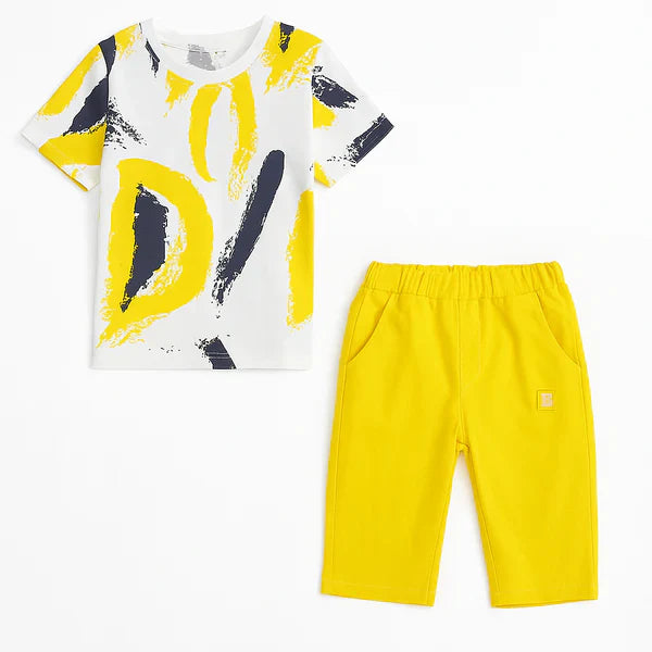 Yellow Multi Printed Kids Short Set (Each)