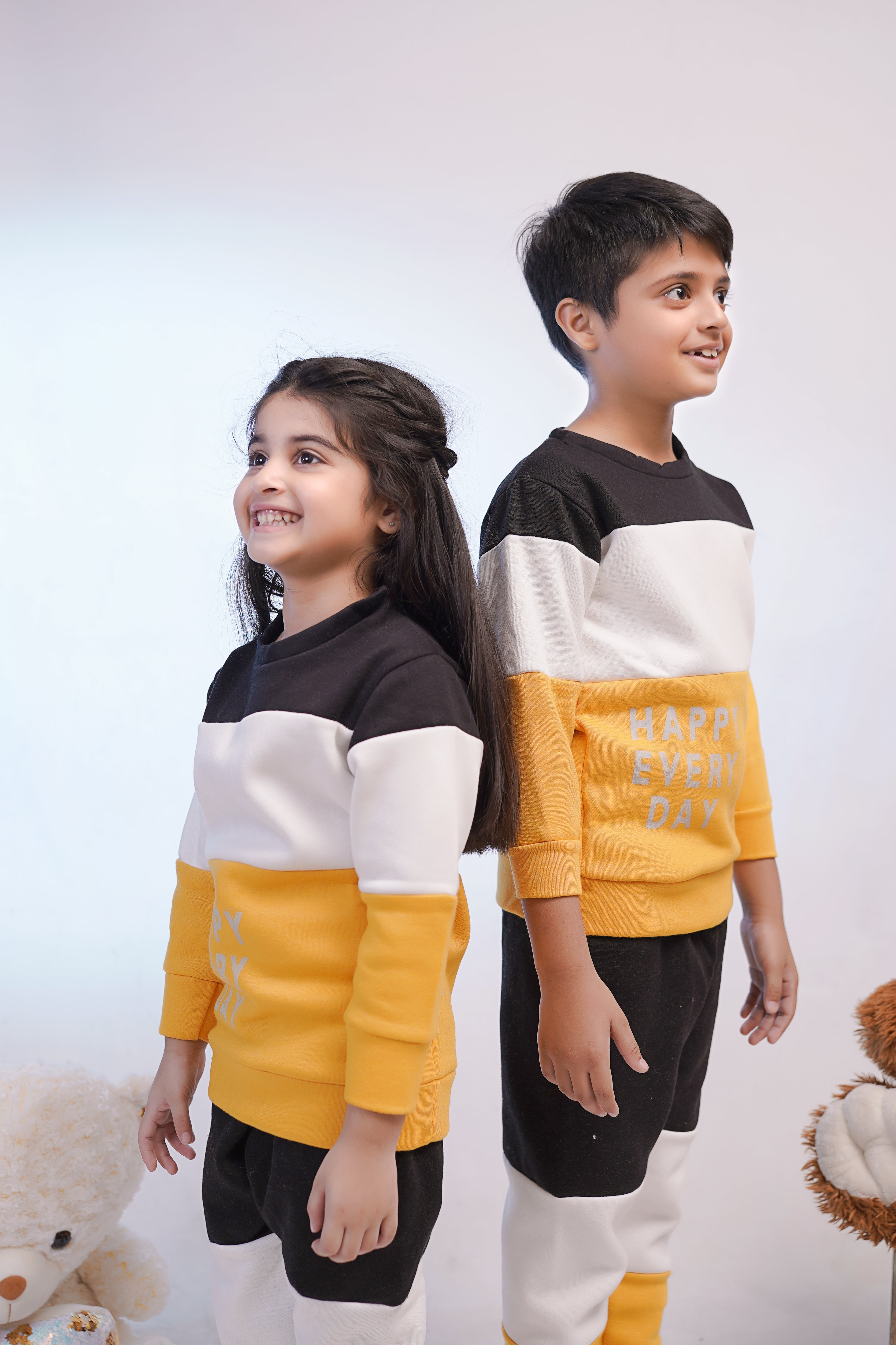 Black & Yellow Panel Happy Everyday Printed Kids Winter Suit (Each)