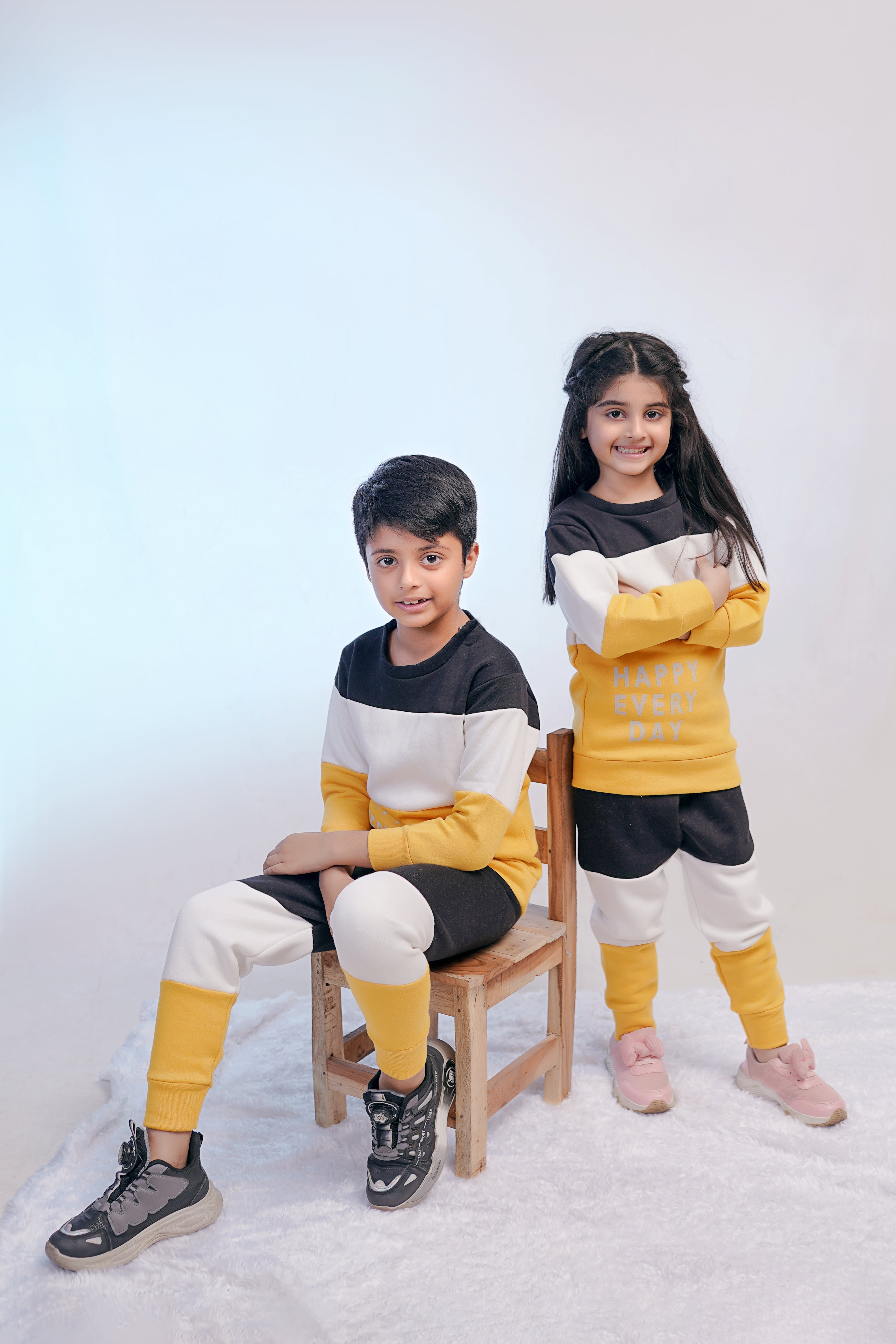 Black & Yellow Panel Happy Everyday Printed Kids Winter Suit (Each)