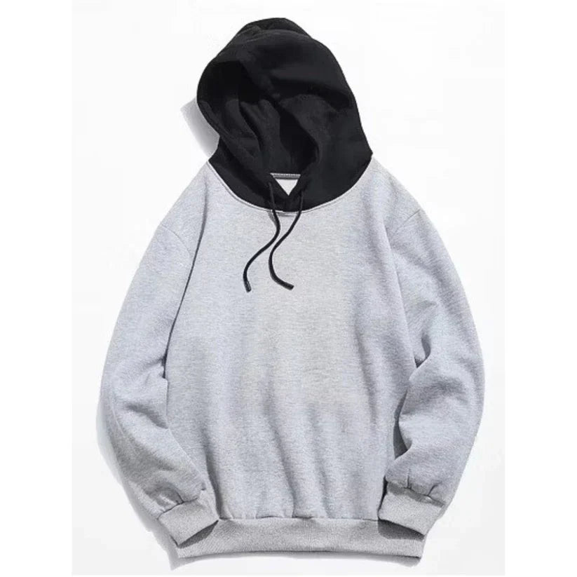 Grey With Black Basic Kangaroo Hoodie