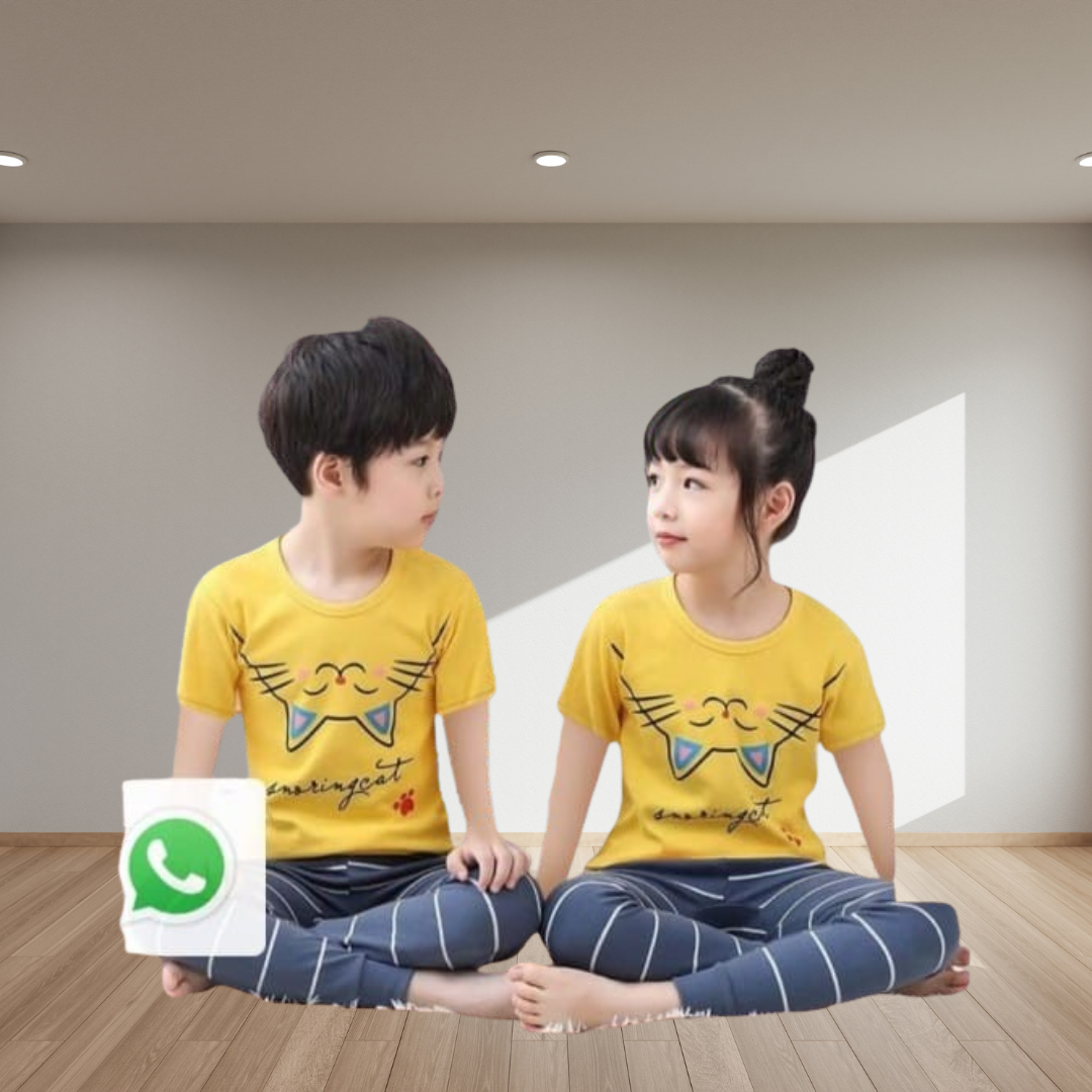 Yellow Cat  Half Sleeve Kids Suit (Each)