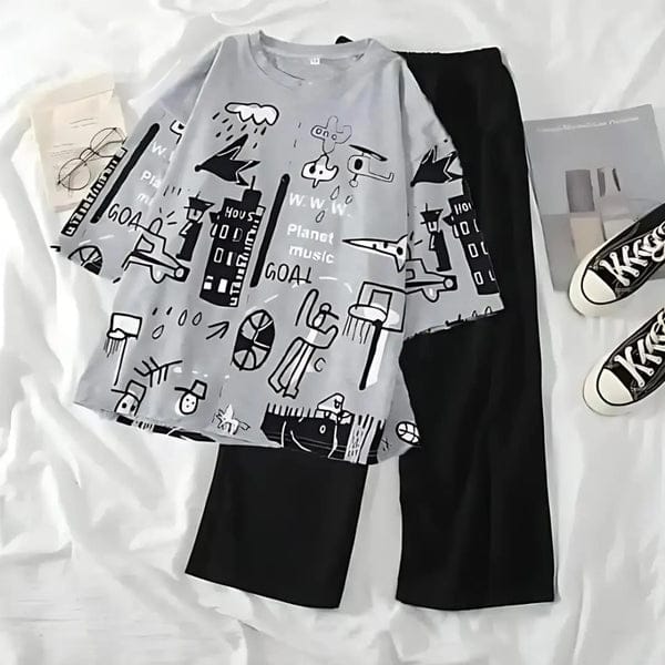 Grey Funcky Printed Night Suit