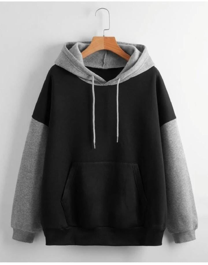 Winter Black With Grey Basic Hoodie For Women