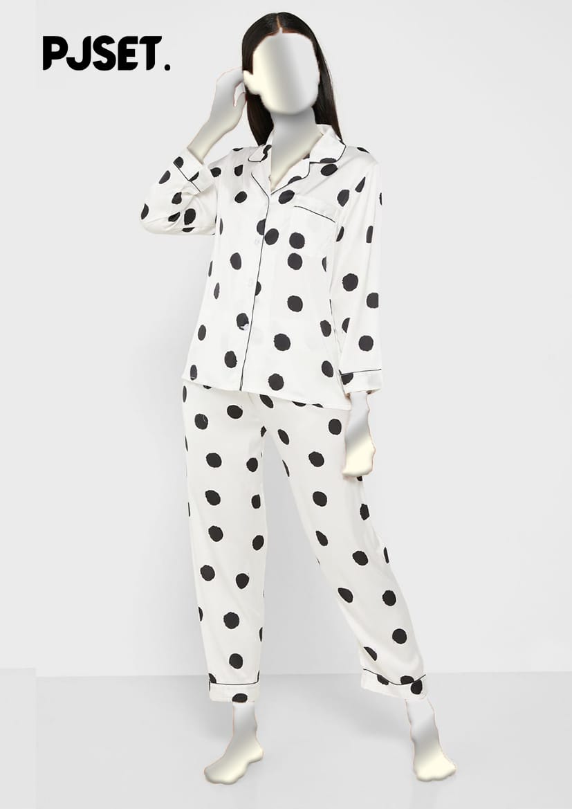 Polka dot Silk Night Suit
