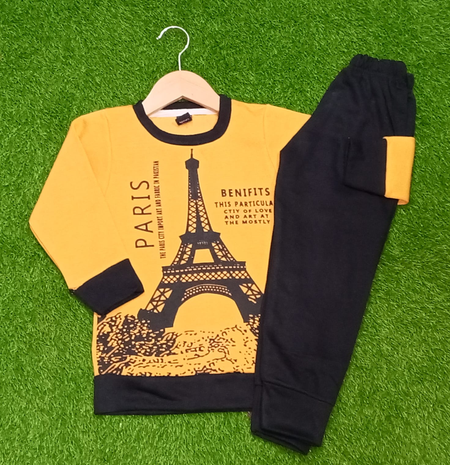 Fleece Fabric Yellow Paris Printed Suit  ( Each )