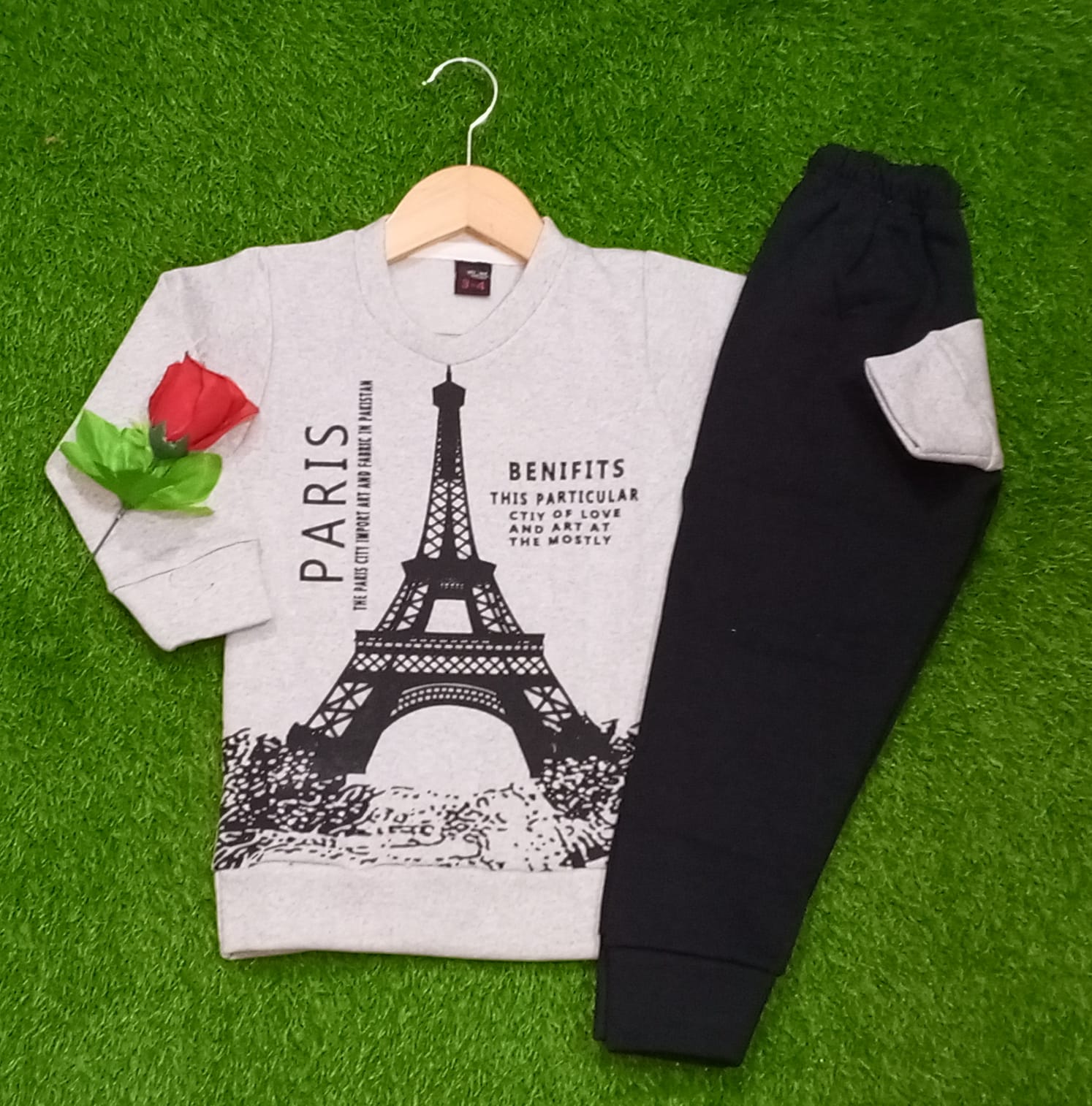 Fleece Fabric Grey Paris Printed Suit  ( Each )