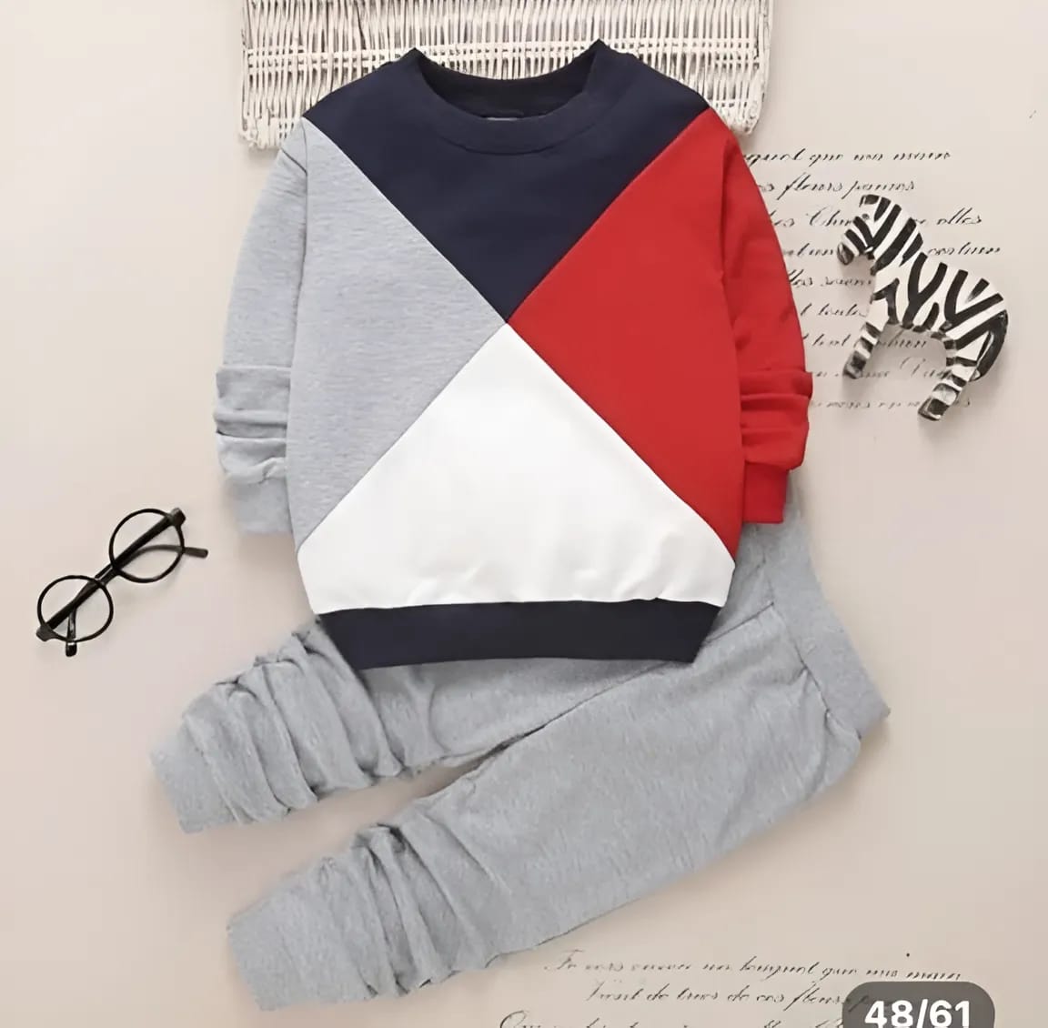 Fleece Fabric Black & Grey Crose Panel Kids Winter Suit ( Each )