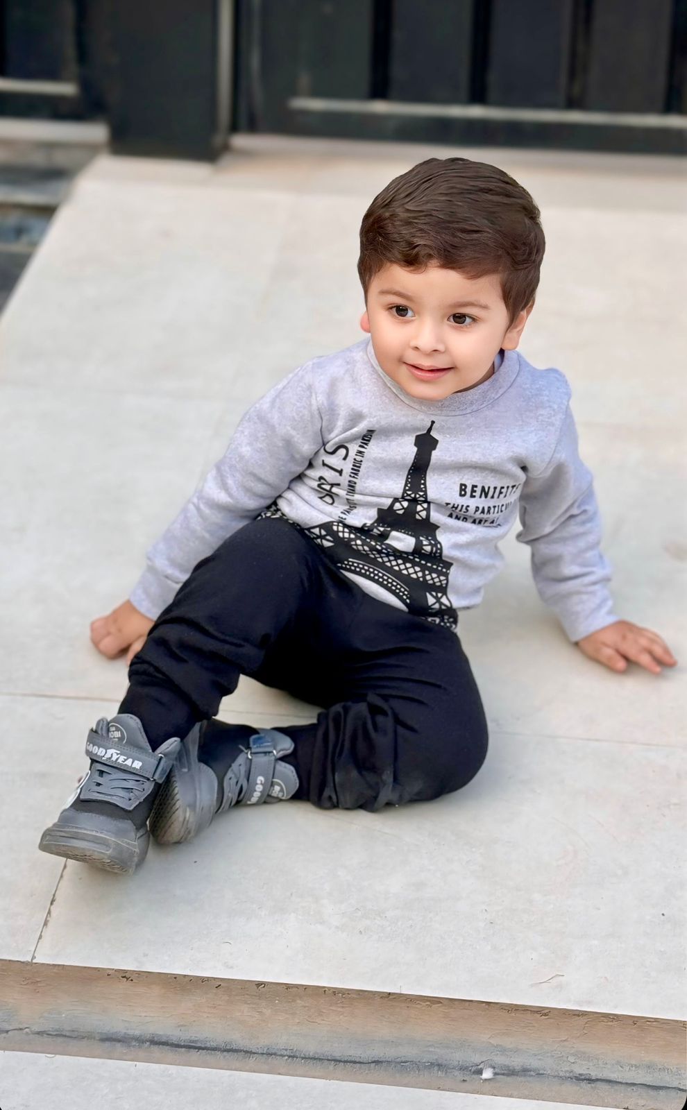 Fleece Fabric Grey & Yellow Paris Printed Suit  Pack Of Two