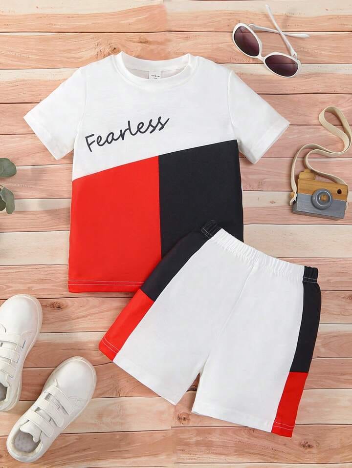 Red and Black Fearless Printed Kids Short Set (Each)