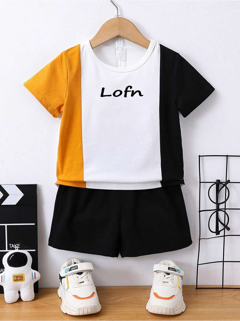 Yellow and Black Lofn Printed Kids Short Set (Each)
