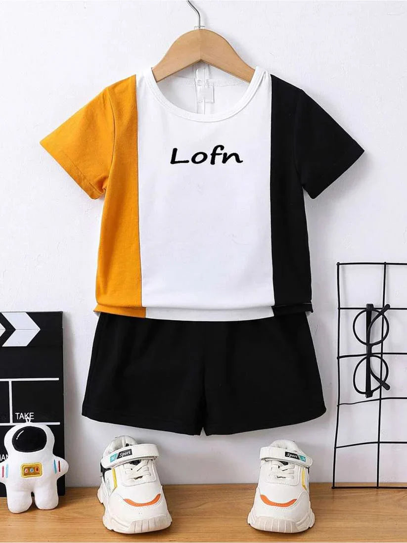 Yellow and Black Lofn Printed Kids Short Set (Each)