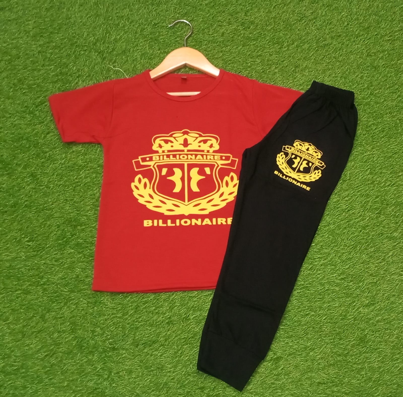 Red Billionaire Tracksuit Printed Half Sleeve Kids Suit (Each)