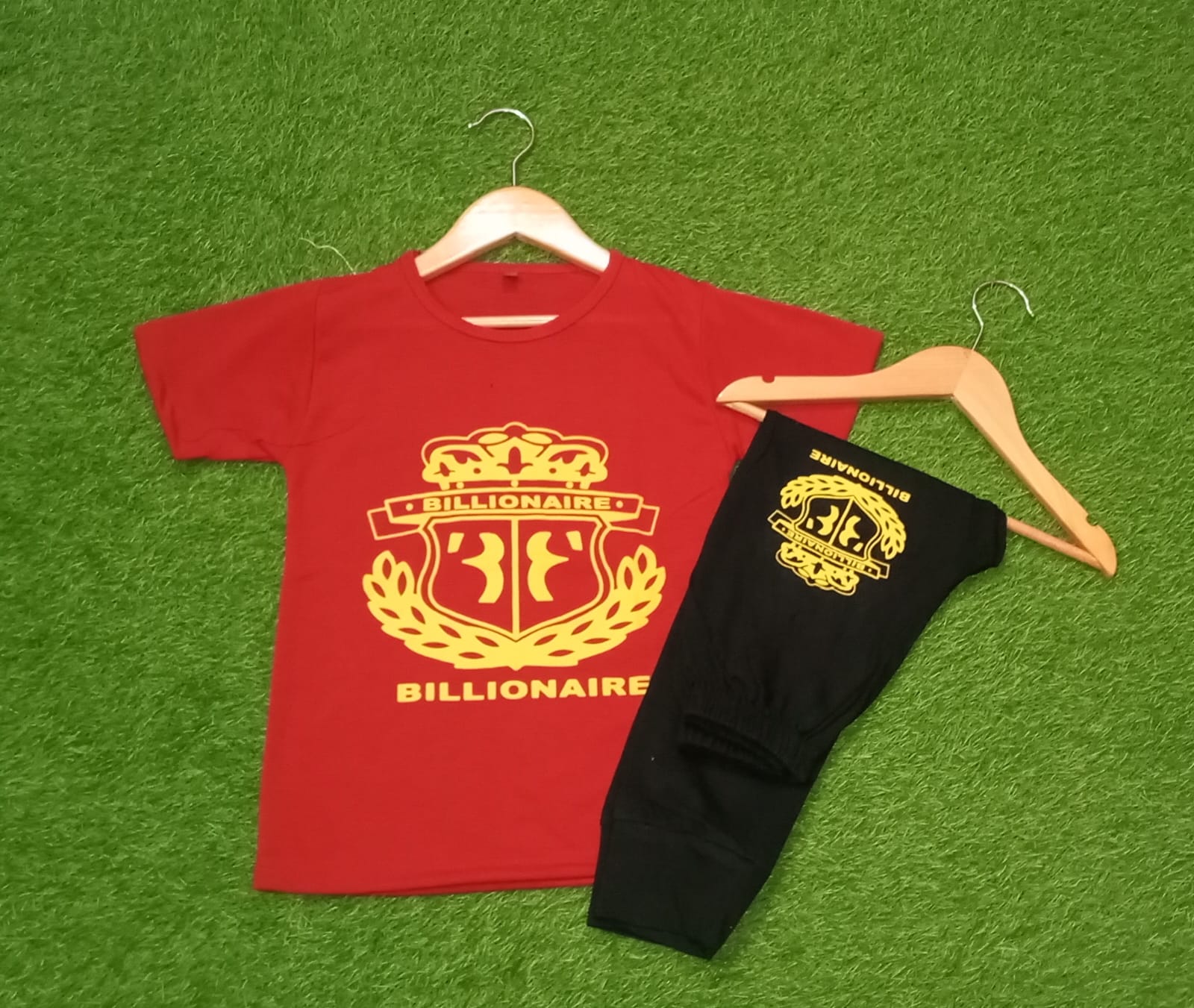 Red Billionaire Tracksuit Printed Half Sleeve Kids Suit (Each)