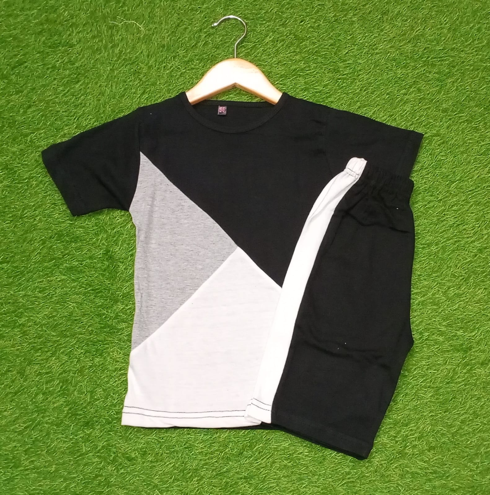 Black Panel Kids Short Set (Each)