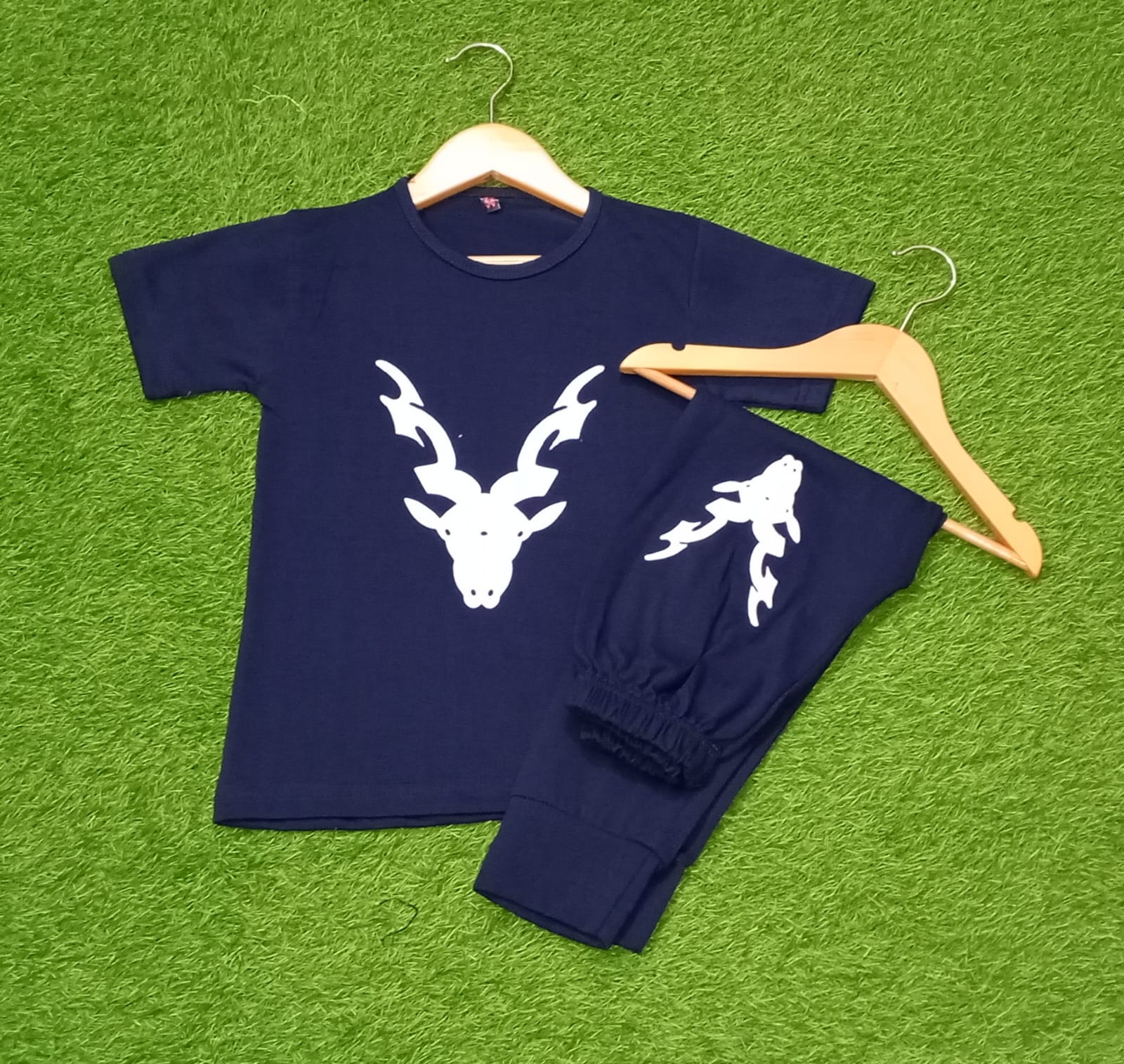 Blue Markhor Printed Half Sleeve Kids Suit (Each)