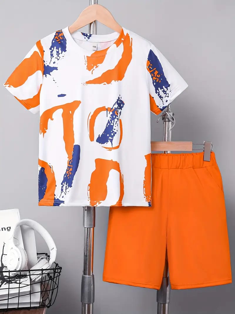 Orange Multi Printed Kids Short Set (Each)