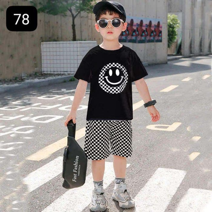 Black Smiley Half Sleeve Kids Suit (Each)