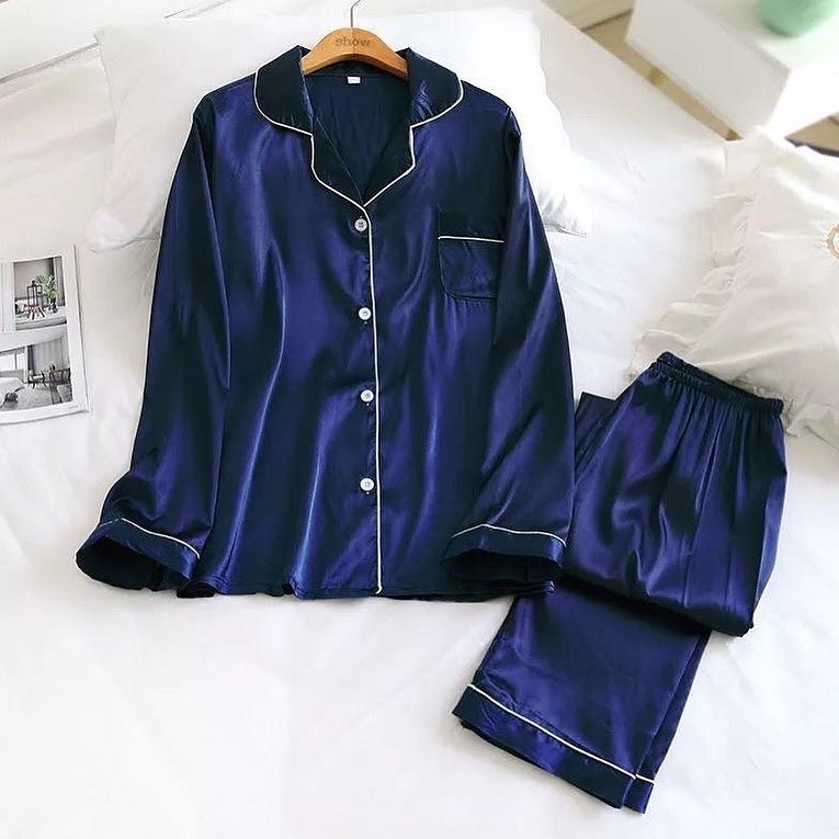 Blue Silk Night Suit