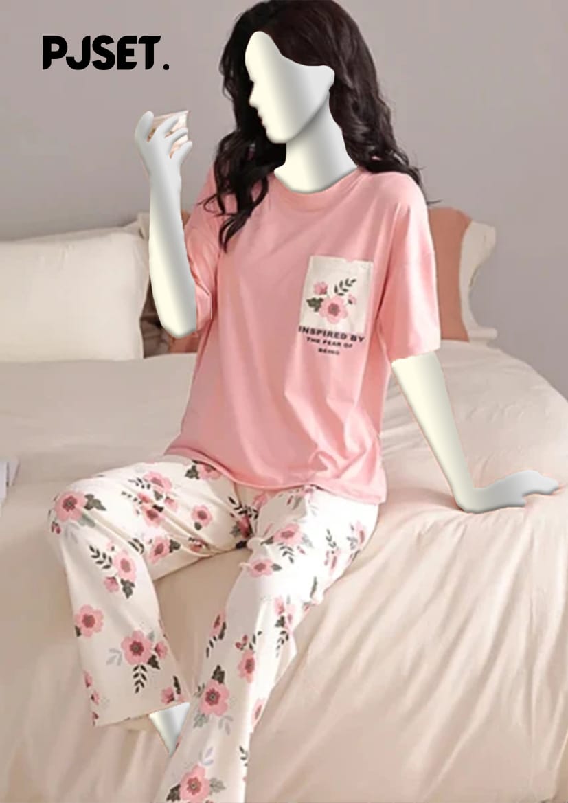 Pink Flower Printed Night Suit