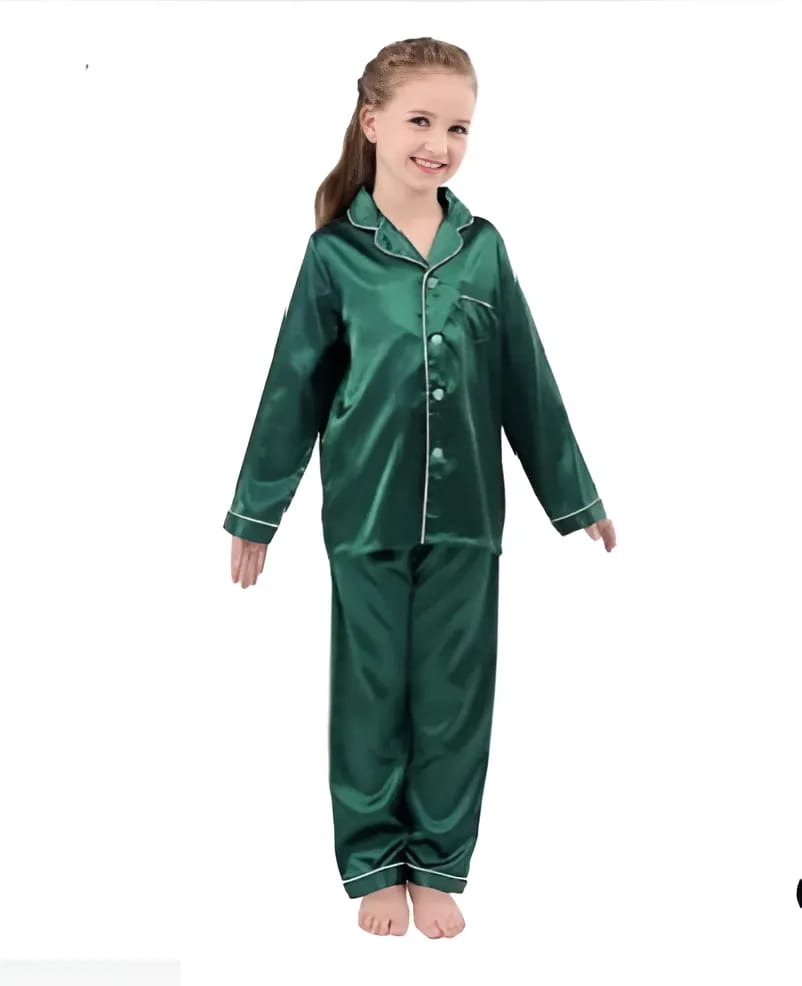 Bottle Green Silk Pajamas  Set