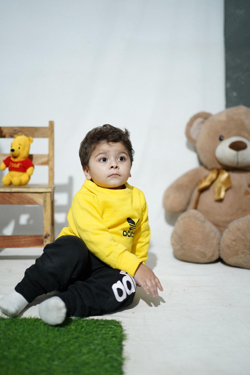 Fleece Fabric Yellow Adidas Printed Kids Winter Suit ( Each )