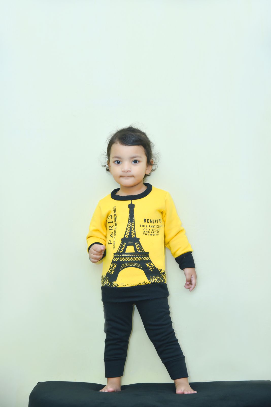 Fleece Fabric Yellow Paris Printed Suit  ( Each )