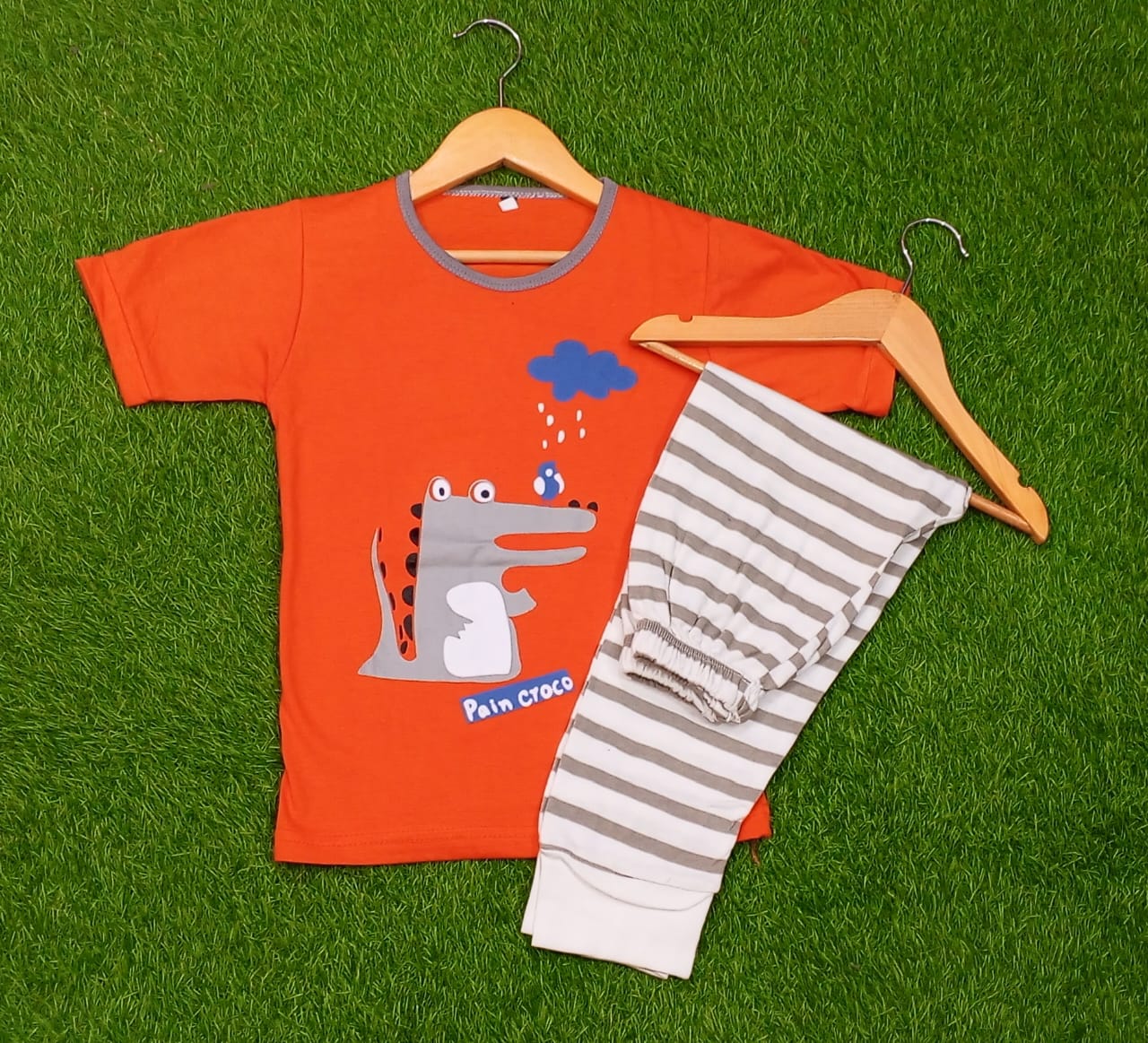 Grey Dinasour Half Sleeve Kids Suit (Each)