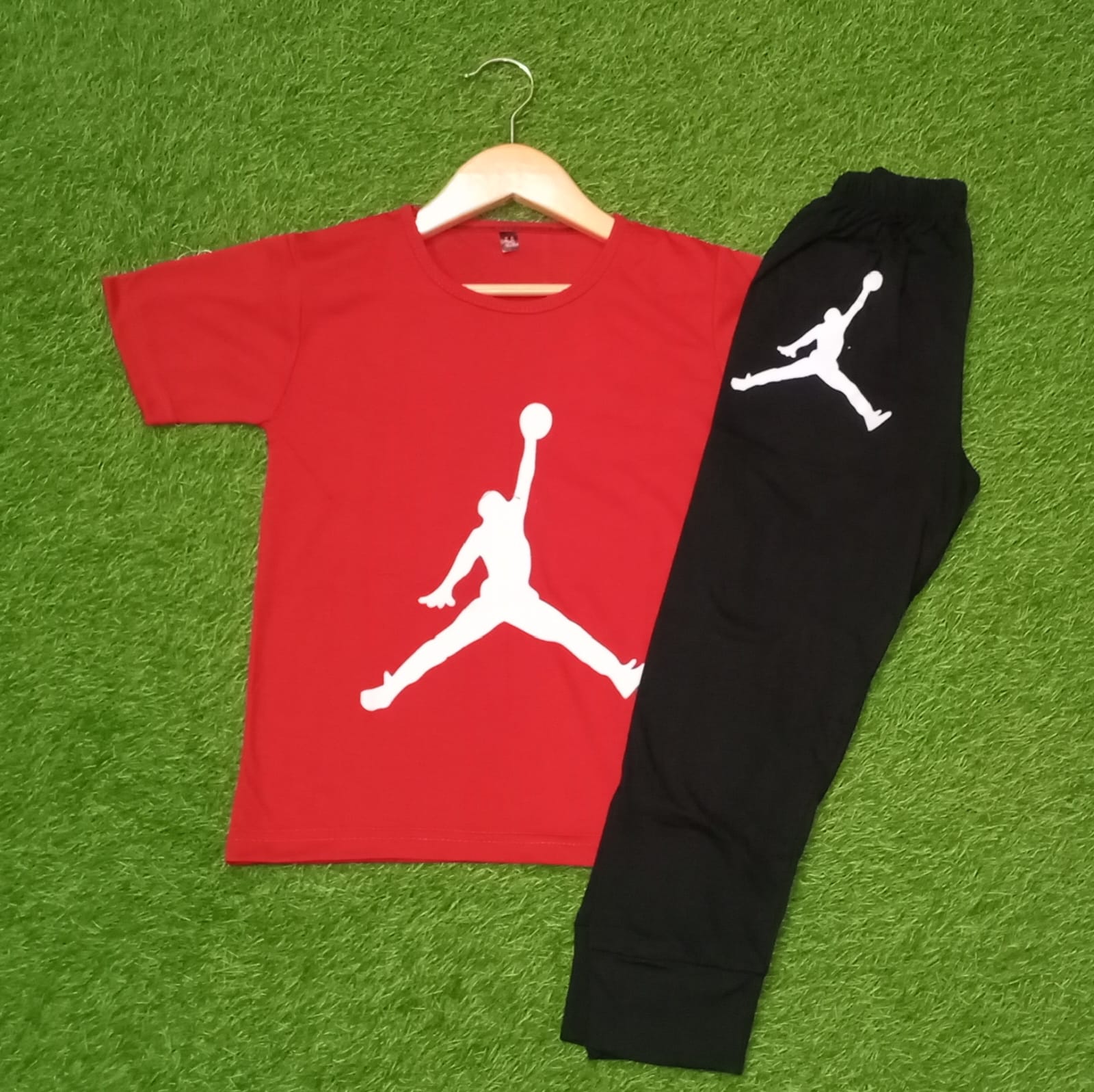 Red Basket Tracksuit Printed Half Sleeve Kids Suit (Each)