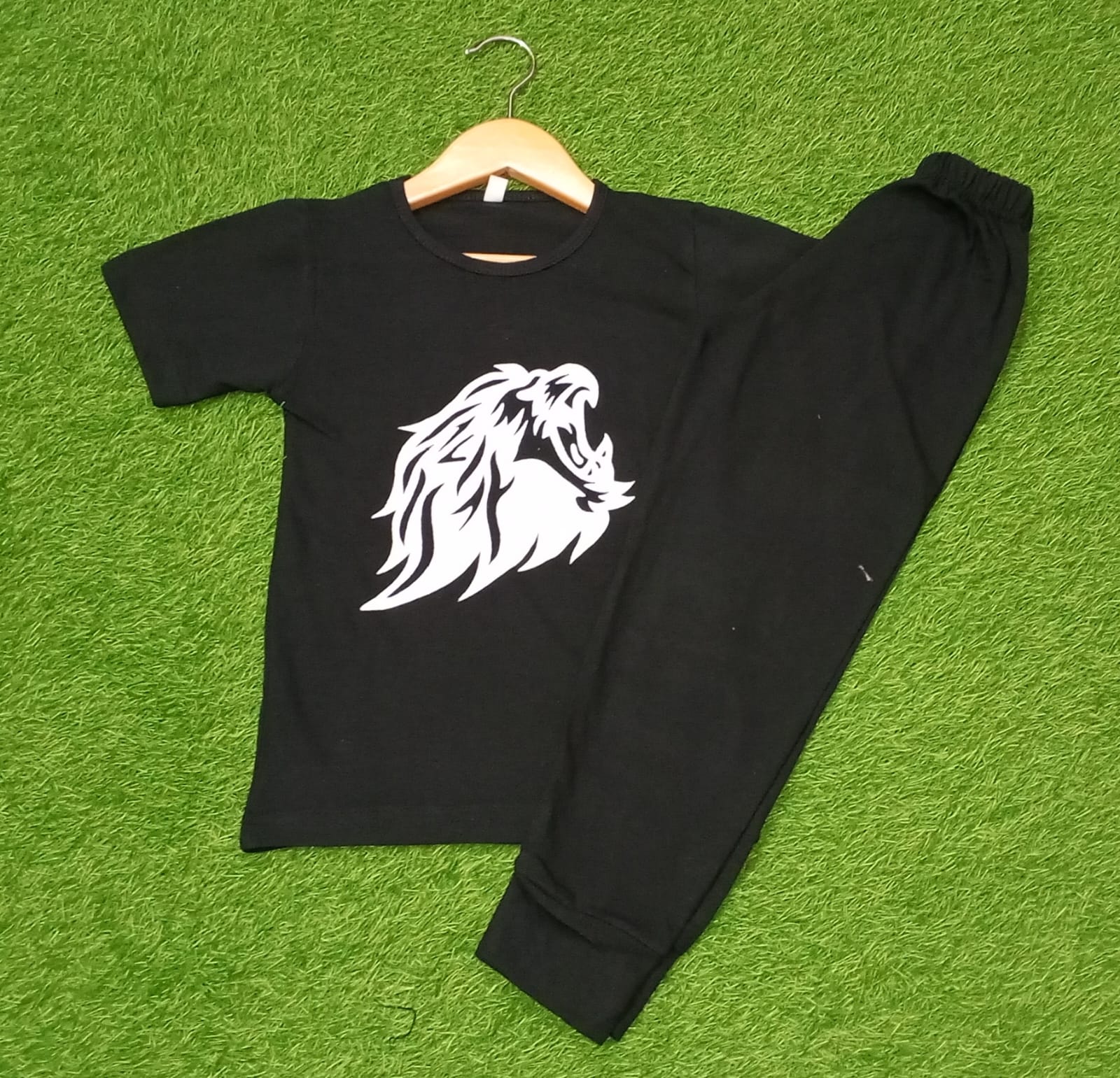 Black Lion Printed Half Sleeve Kids Suit (Each)