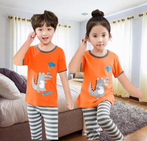 Grey Dinasour Half Sleeve Kids Suit (Each)