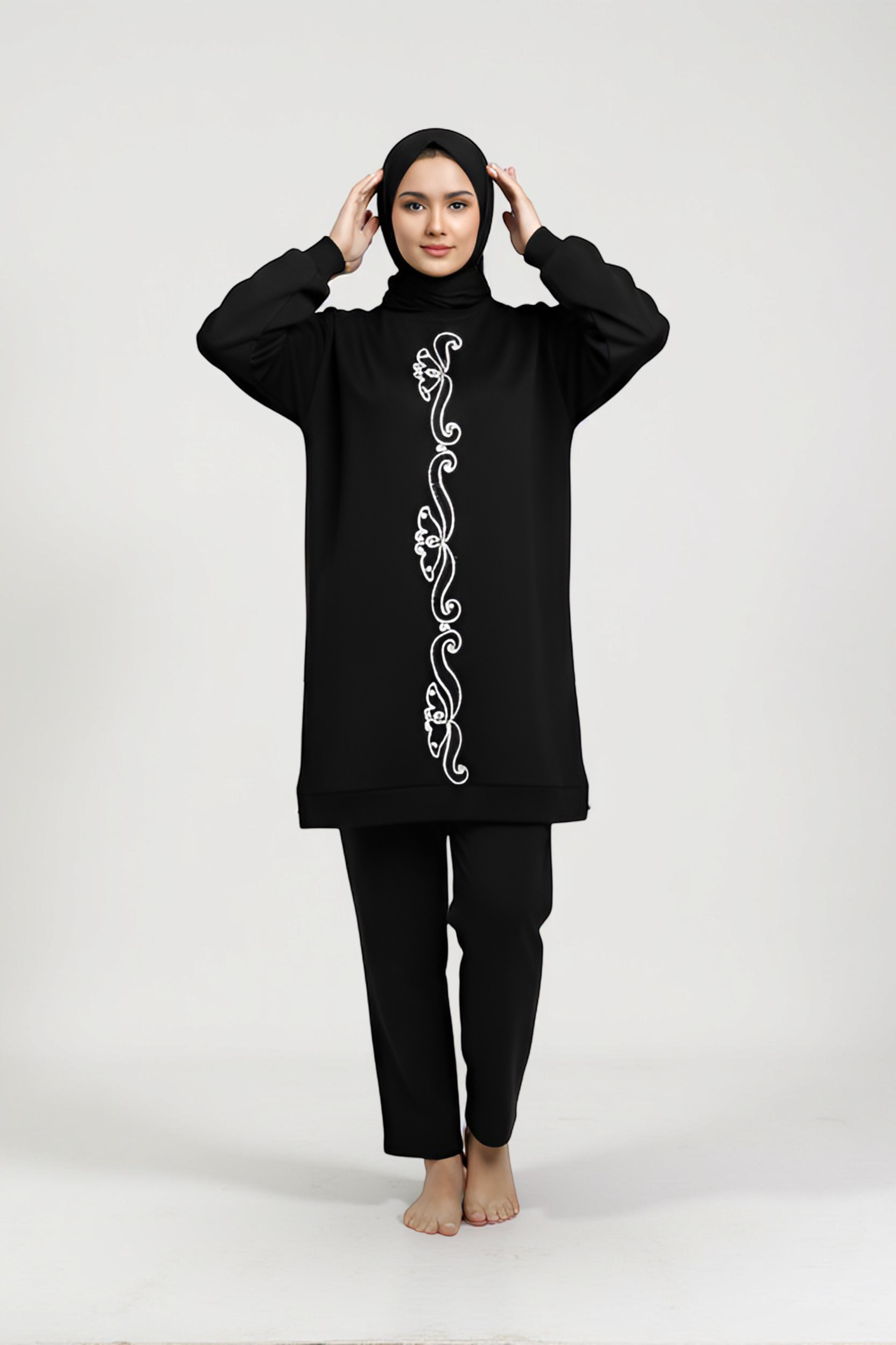 Winter Black Floral Printed Long Sleeves 2 PCs Co-Ord Set