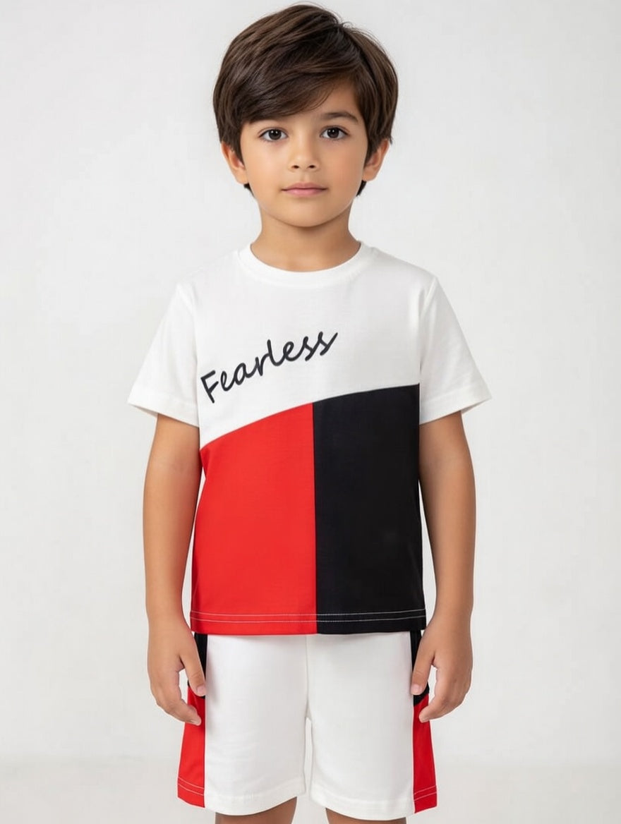 Red and Black Fearless Printed Kids Short Set (Each)