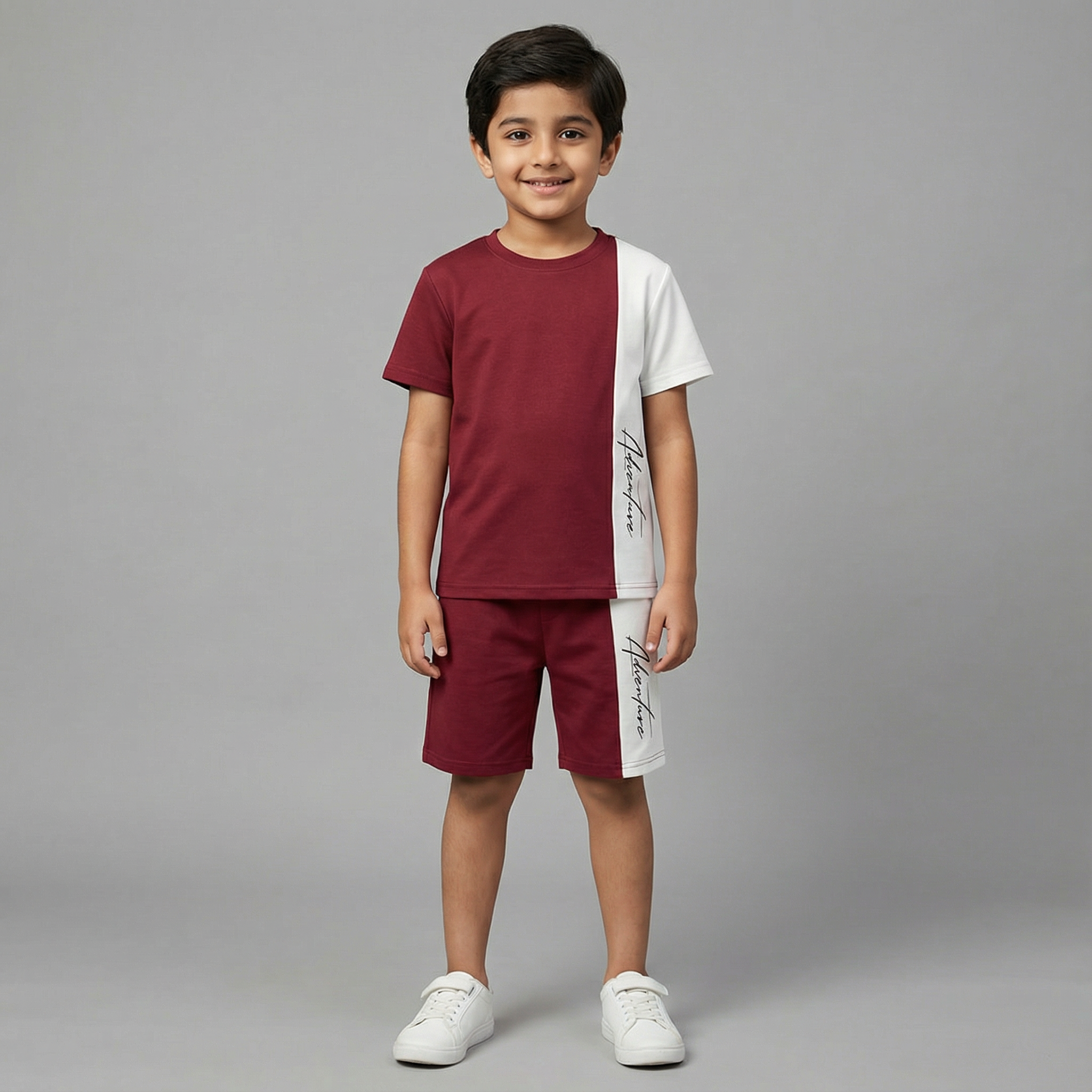 Maroon Signature Printed Kids Short Set (Each)