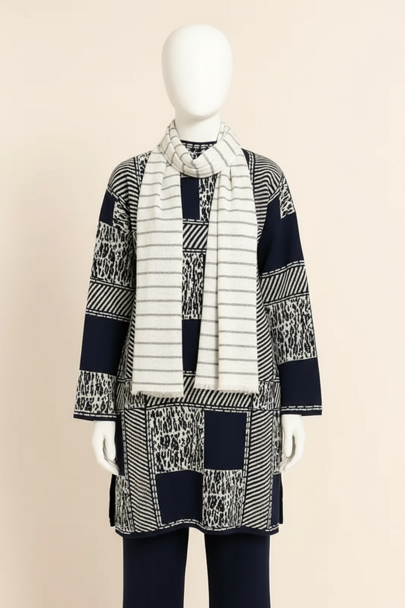 Elegant Navy Printed Winter Kurti