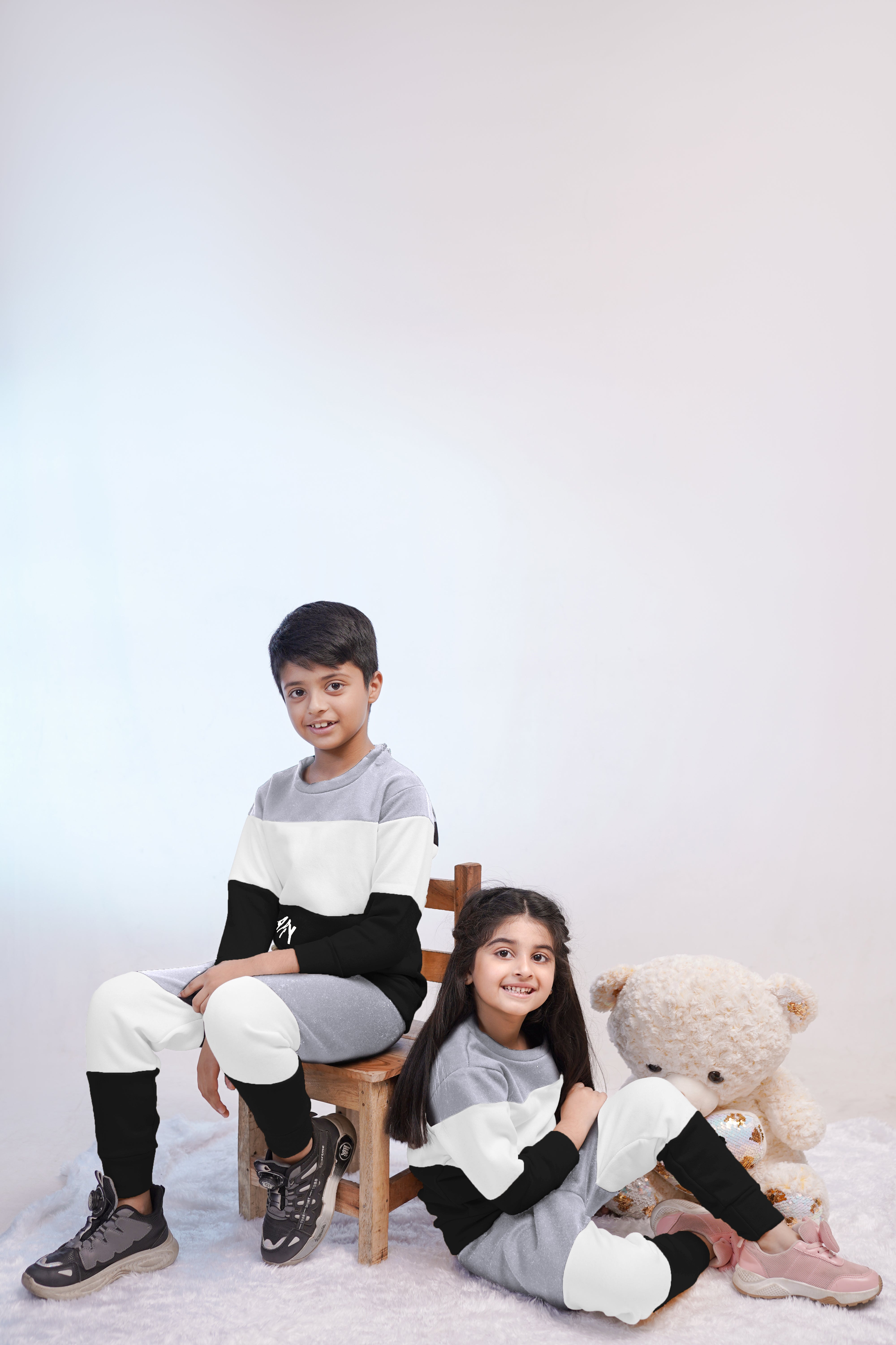 Grey & Black Panel Happy Everyday Printed Kids Winter Suit (Each)