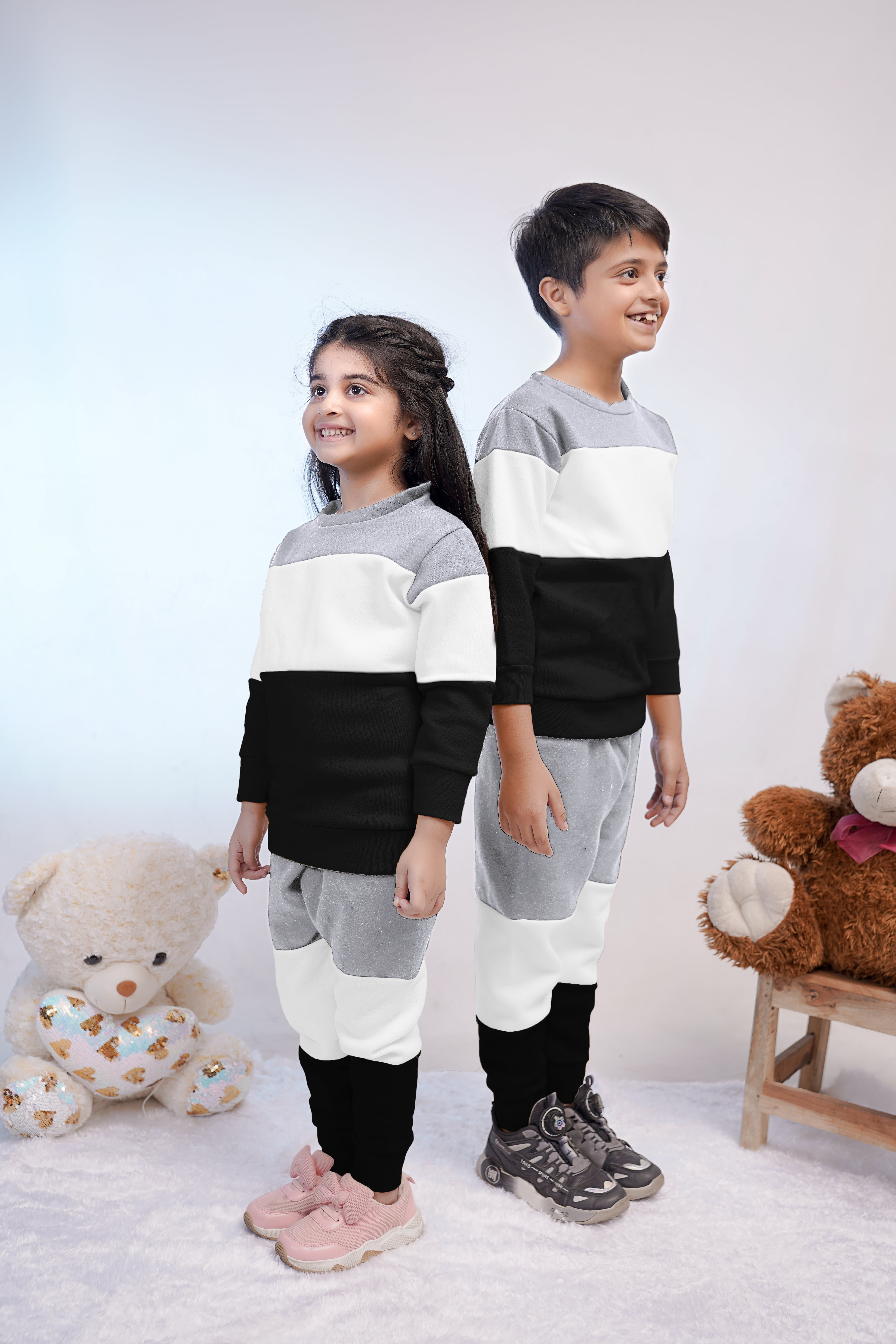 Grey & Black Panel Happy Everyday Printed Kids Winter Suit (Each)