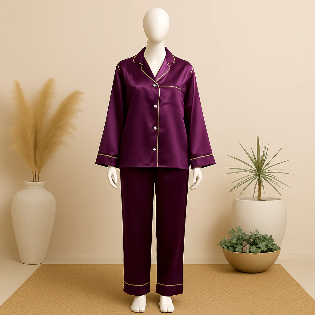 Purple Silk Night Suit for Women – Soft Satin Comfort Sleepwear